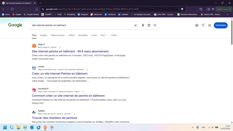 Google SEO FR site internet peintre en batiment 10 juillet 2026