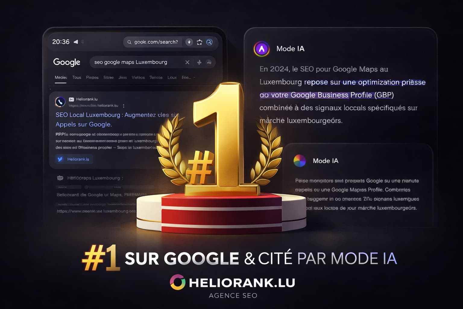 Capture d'écran Google : HelioRank N°1 et cité par l'IA